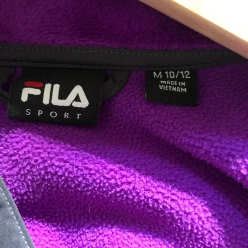 Fila Sport Fleece Colorblock Full Zip Jacket Purple Black Sporty Size M 10/12